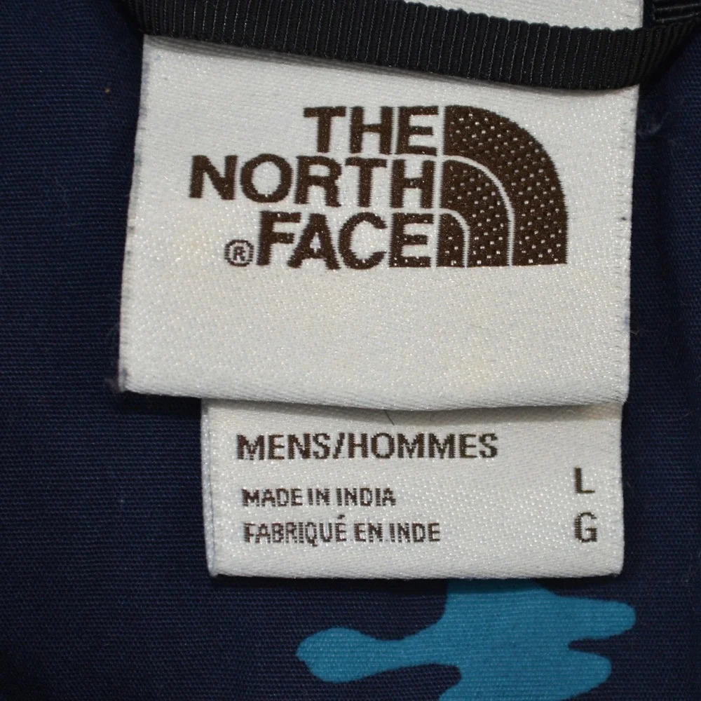 The North Face Mens Navy Blue Camping Print Short Sleeve Cotton Button Down L‎